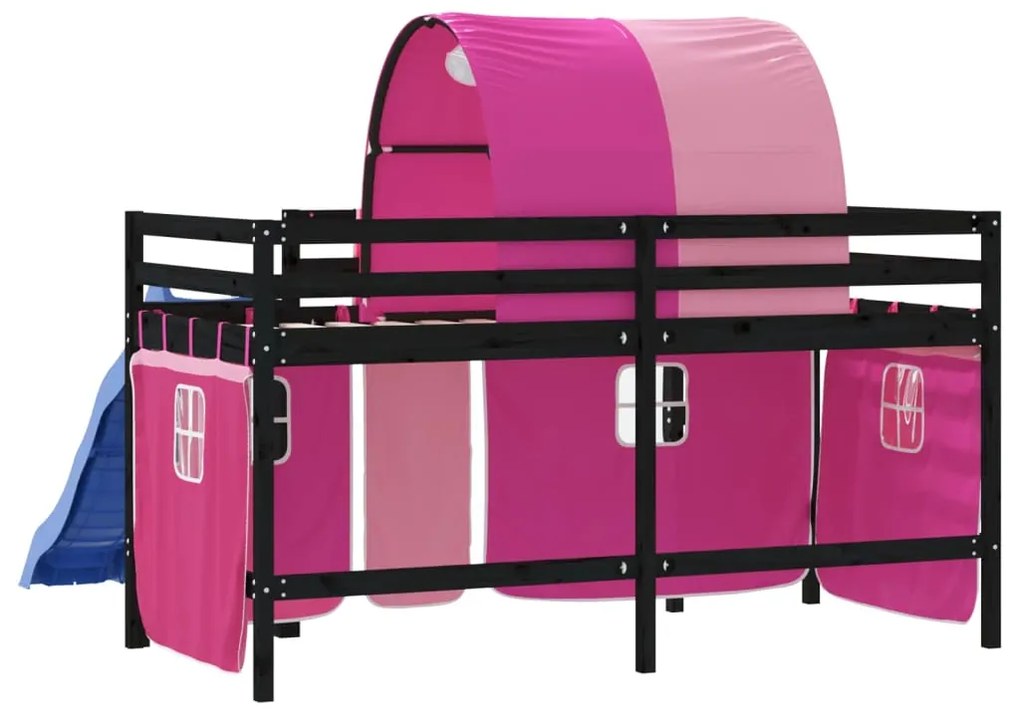 Cama alta para criança com túnel 90x190 cm pinho maciço rosa