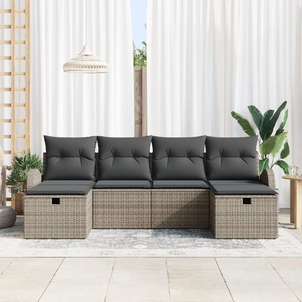 Conjunto de Sofá de Jardim de 6 Peças com Almofadas Cinza Polyrattan