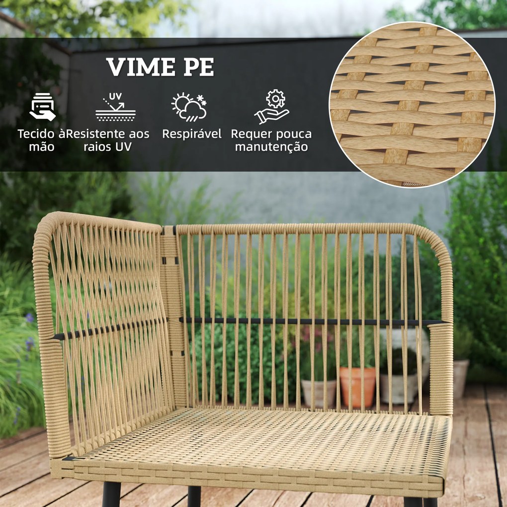 Conjunto de Jardim de Vime Sintético de 4 Peças Inclui 2 Sofás de 2 Lugares 1 Canto de Sofá 1 Mesa de Centro Madeira e Bege