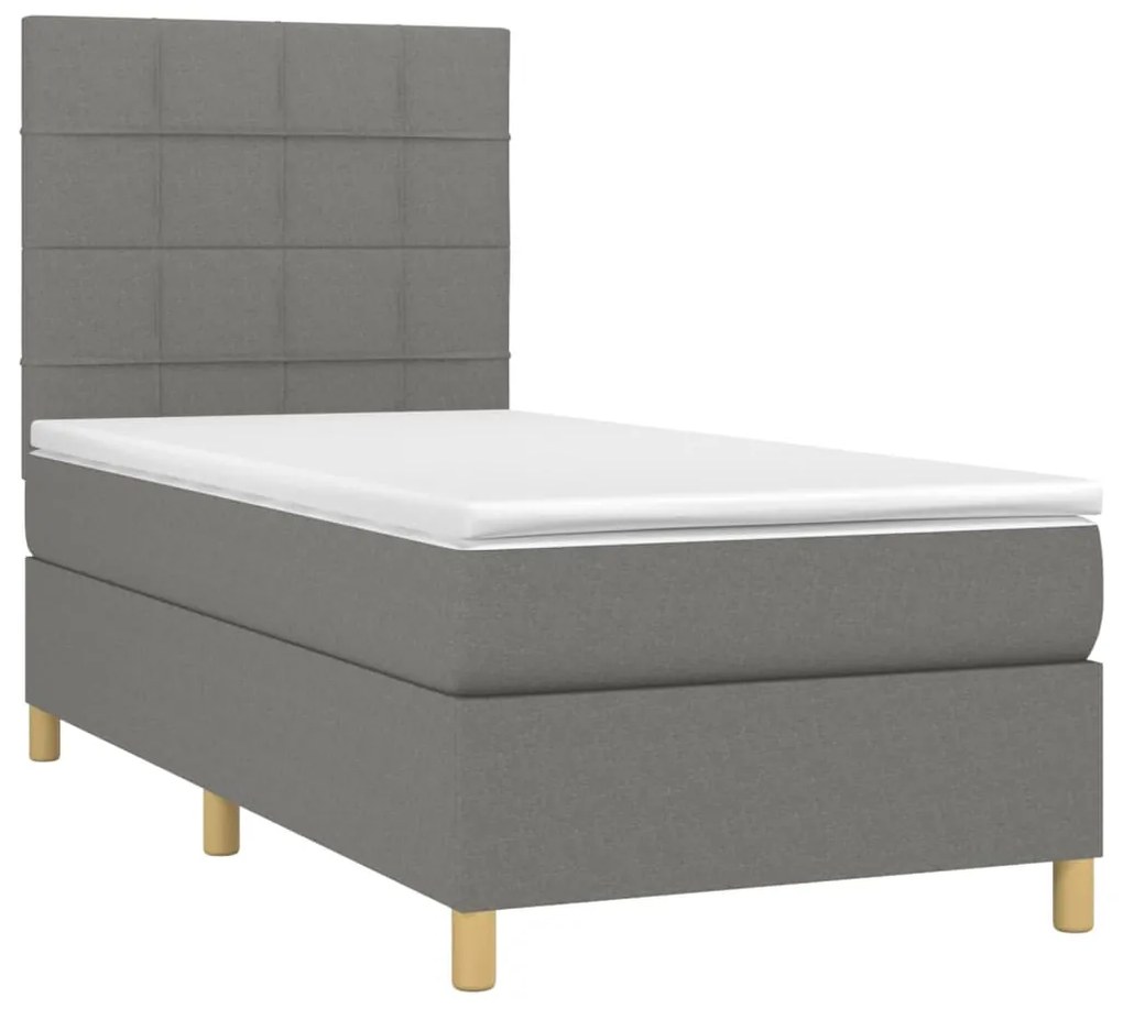 Cama box spring c/ colchão e LED 80x200 cm tecido cinza-escuro