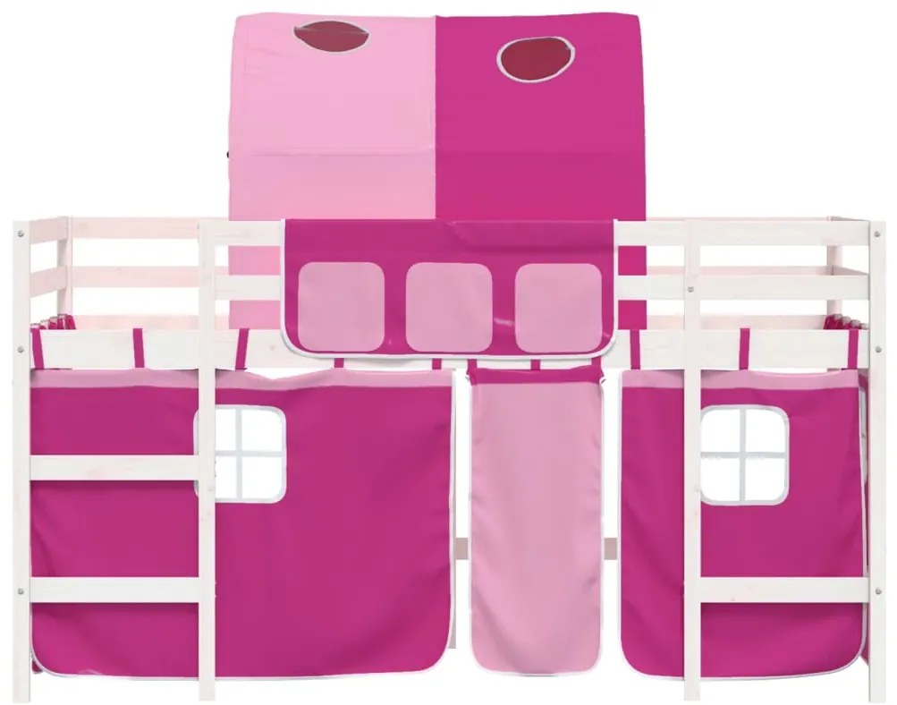Cama alta p/ criança c/ túnel 80x200 cm pinho maciço rosa