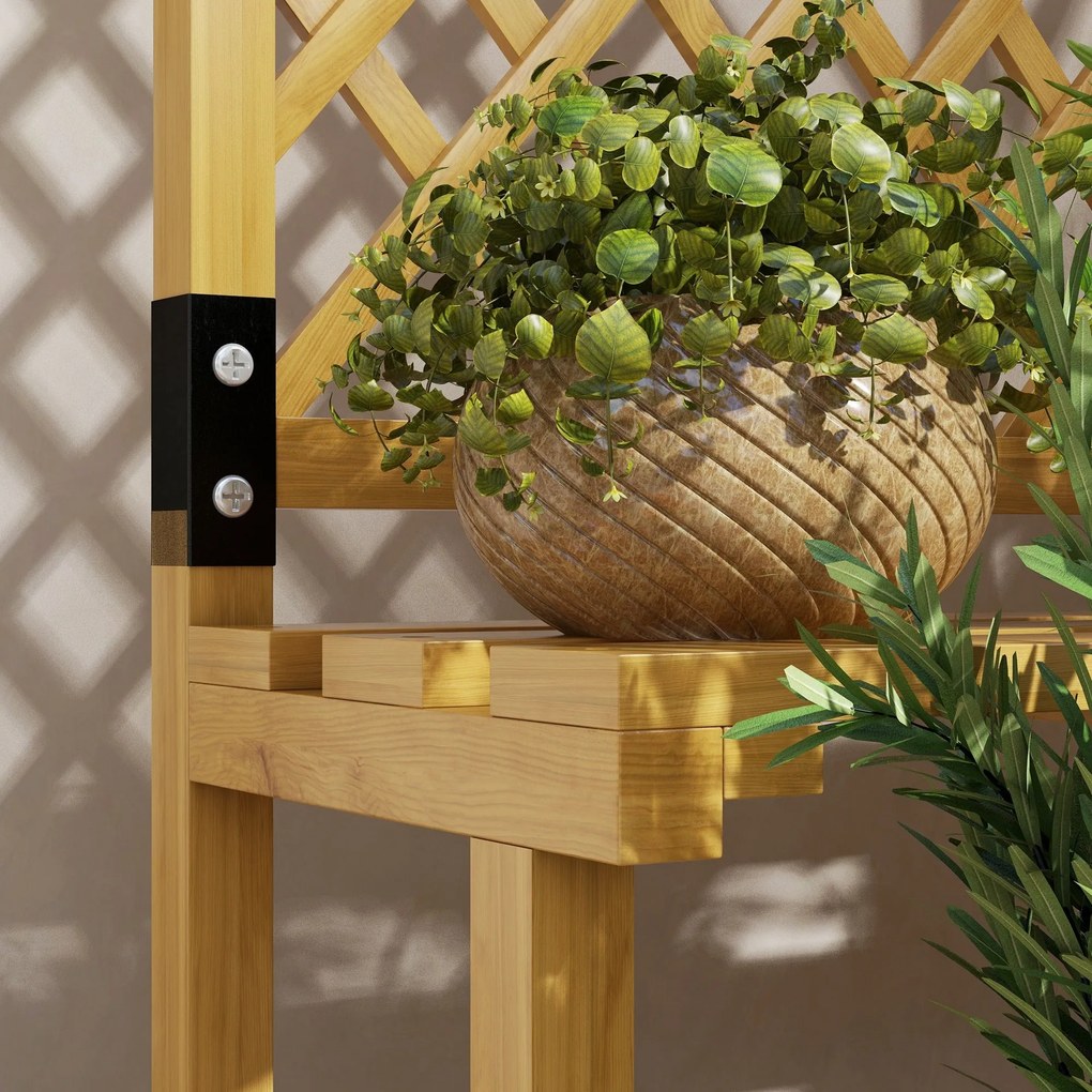 Suporte para Plantas de Madeira com Treliça Suporte para Vasos de 2 Ní