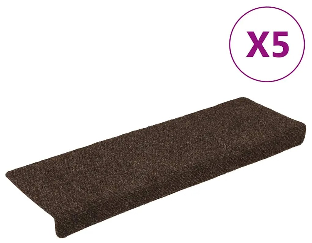 Tapetes de escada 15 pcs 65x21x4 cm tecido agulhado castanho