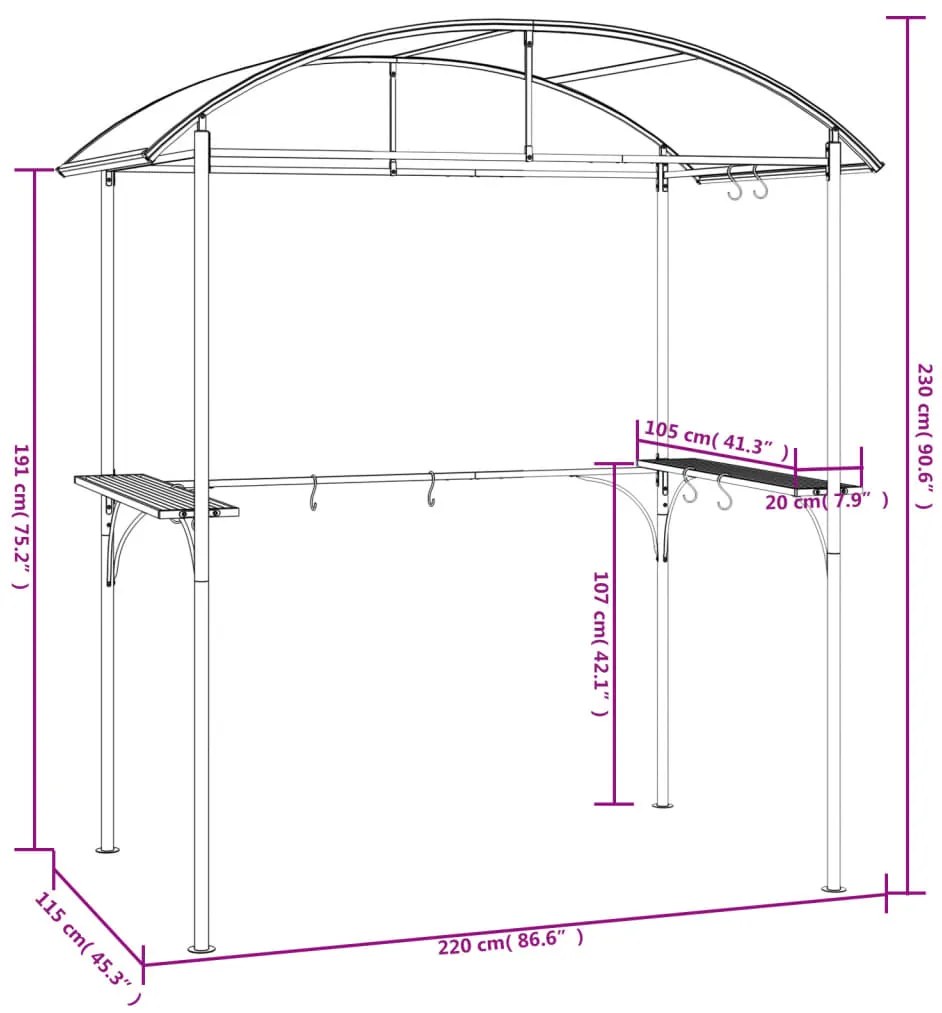 Gazebo churrasco prateleiras laterais 220x115x230 aço antracite