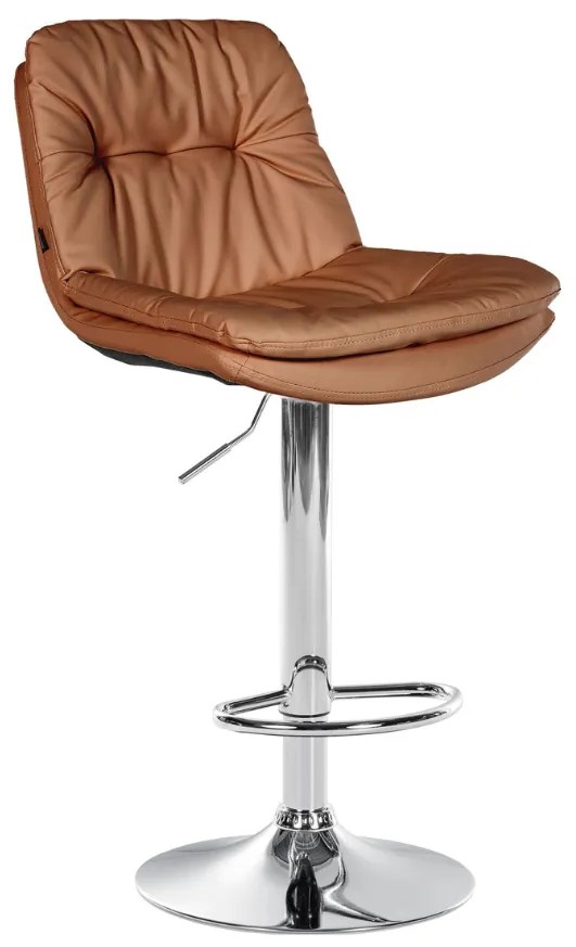 Banco de bar em couro sintético com estrutura prateada 92-113 x 46 x 54 cm castanho claro