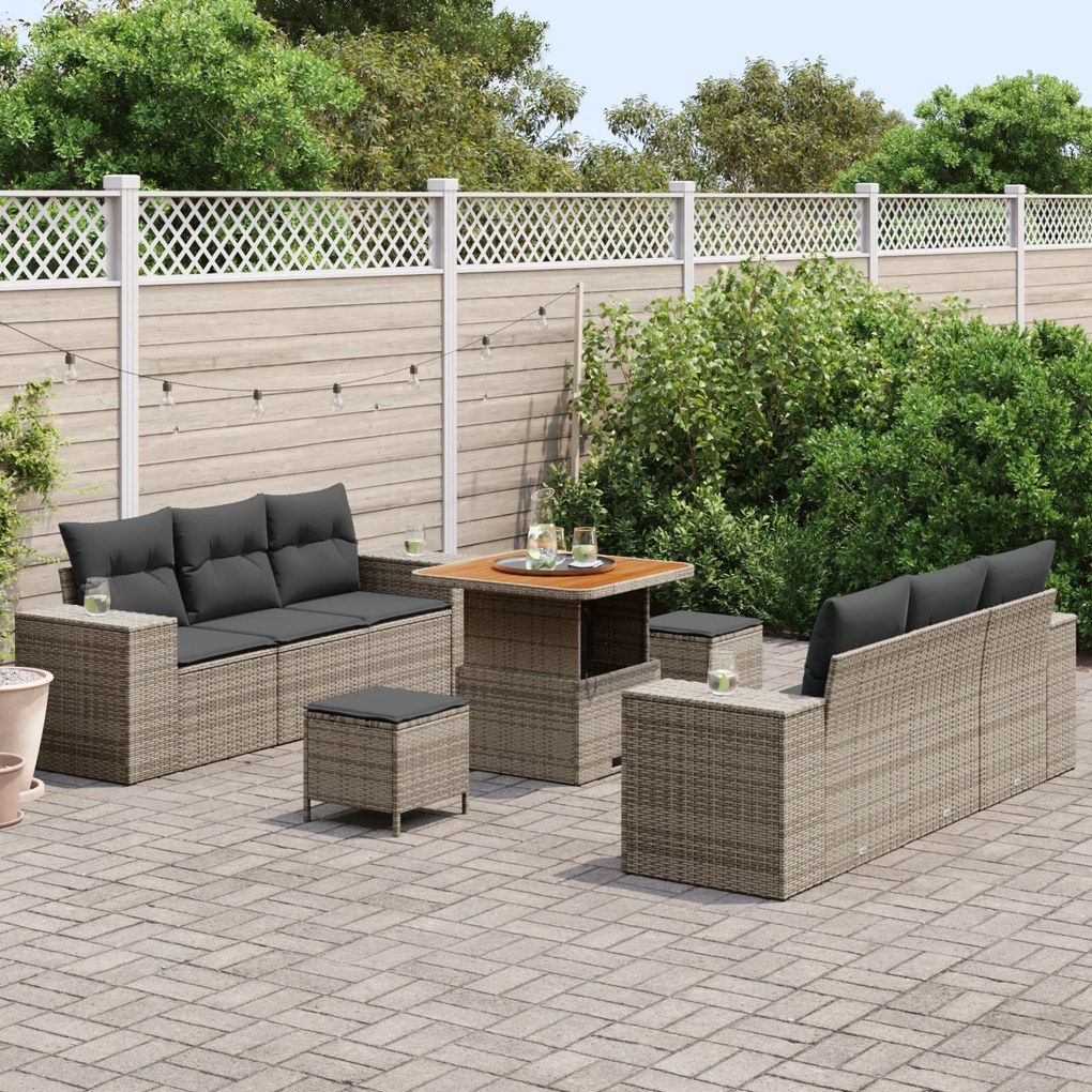 Conjunto de Sofá para Jardim vidaXL com Almofadas Cinza Rattan Polido