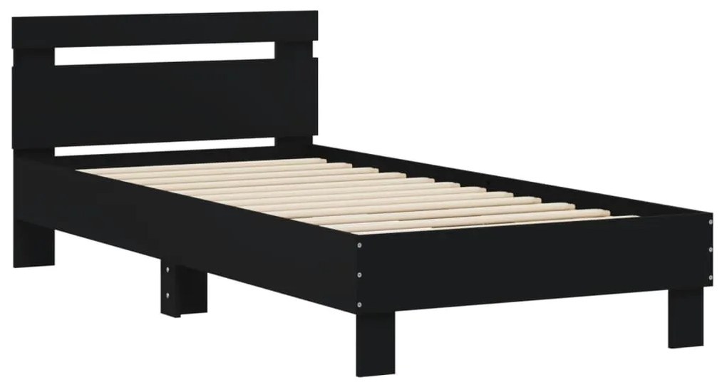 Estrutura de cama c/ cabeceira 90x200cm derivados madeira preto