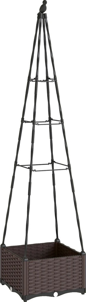 Floreira com Treliça Metálica para Plantas Trepadeiras Vaso de PP com Orifícios de Drenagem e Tampões 40x40x175 cm Castanho e Preto