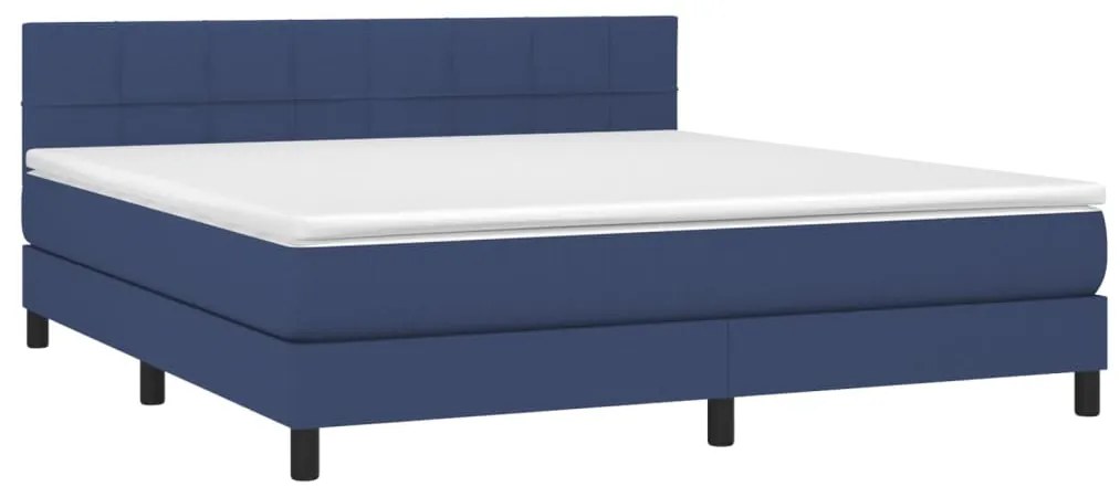 Cama box spring c/ colchão e LED 160x200 cm tecido azul