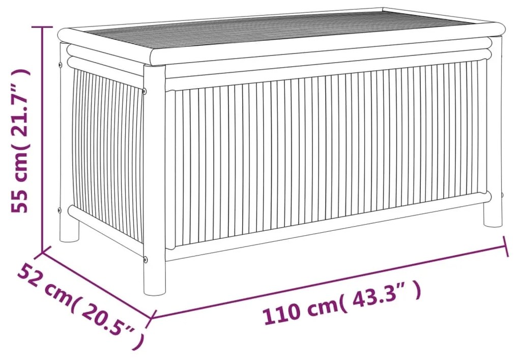 Caixa de arrumação para jardim 110x52x55 cm bambu