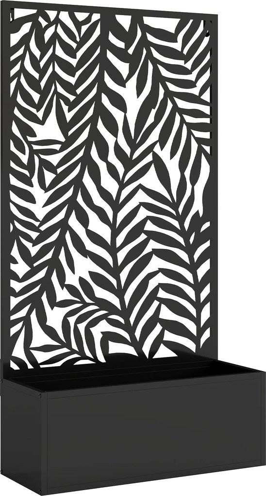 Outsunny Jardineira com Tela de Privacidade e Treliça com Motivos de Folhas Tropicais 61x23x113 cm Preto | Aosom Portugal