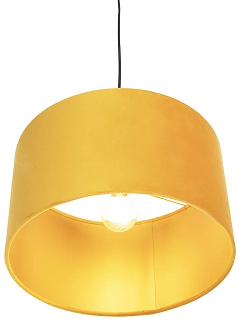 Candeeiro de suspensão com abajur de veludo ocre com dourado 35 cm - Combi Country / Rústico,Clássico / Antigo