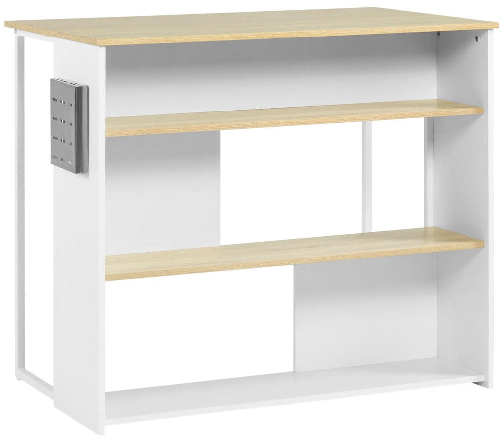 HOMCOM Ilha de Cozinha Moderna com 3 Prateleiras Abertas Suporte para Facas Microondas e Estrutura de Aço 105x65x90 cm Carvalho