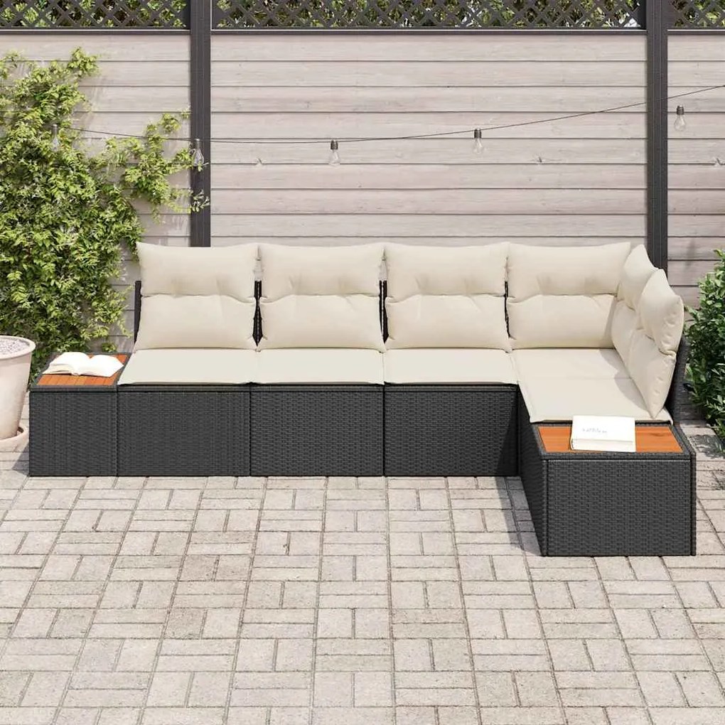Conjunto de Sofá de Jardim com 5 Peças e Almofadas - Rattan Poliéster