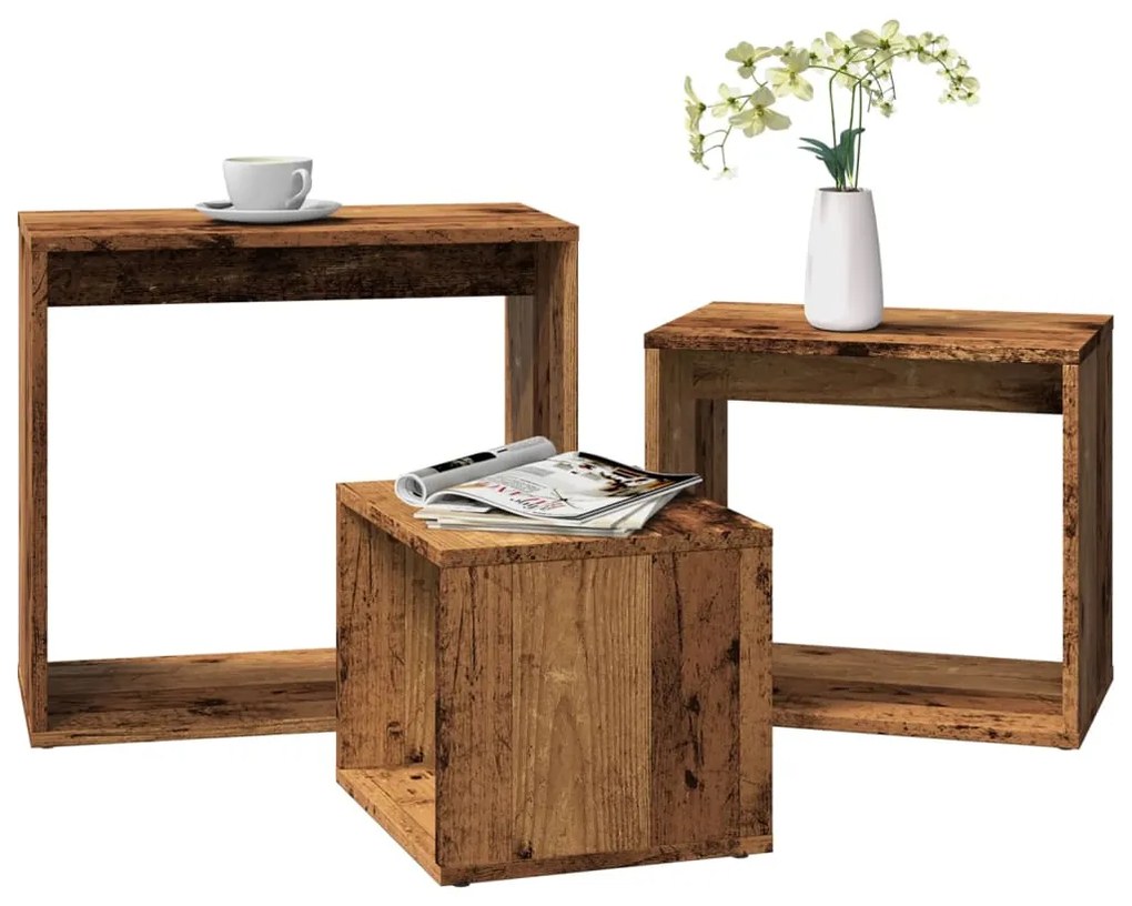 Mesas de encastrar 3 pcs derivados de madeira madeira velha