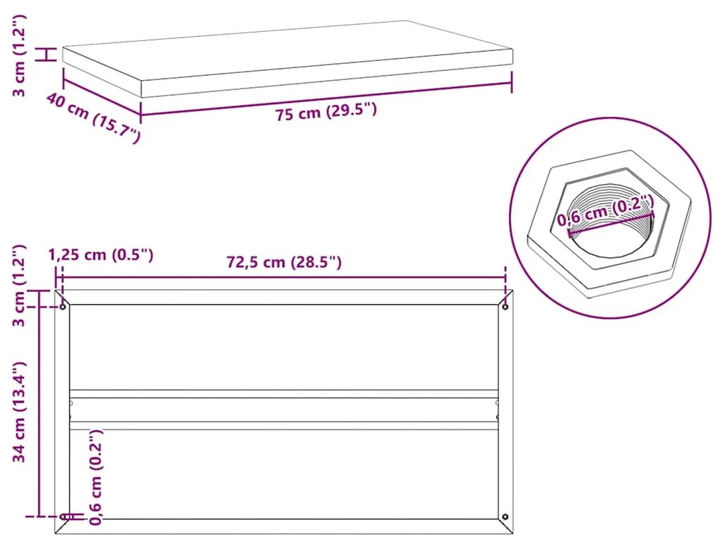 Prateleiras de parede 2 pcs 75x40x3 cm aço inoxidável prateado