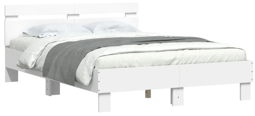 Estrutura de cama com cabeceira e luzes LED 120x200 cm branco