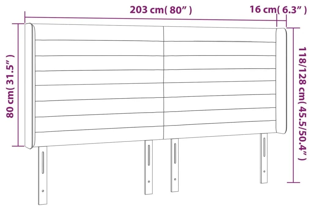 Cabeceira cama c/ luzes LED tecido 203x16x118/128 cm cor creme