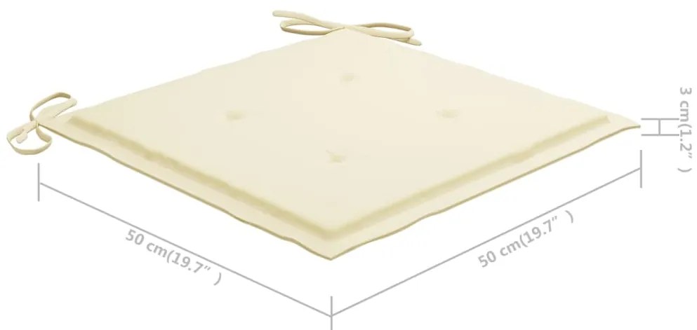Cadeiras de jardim c/ almofadões cor creme 2 pcs teca maciça