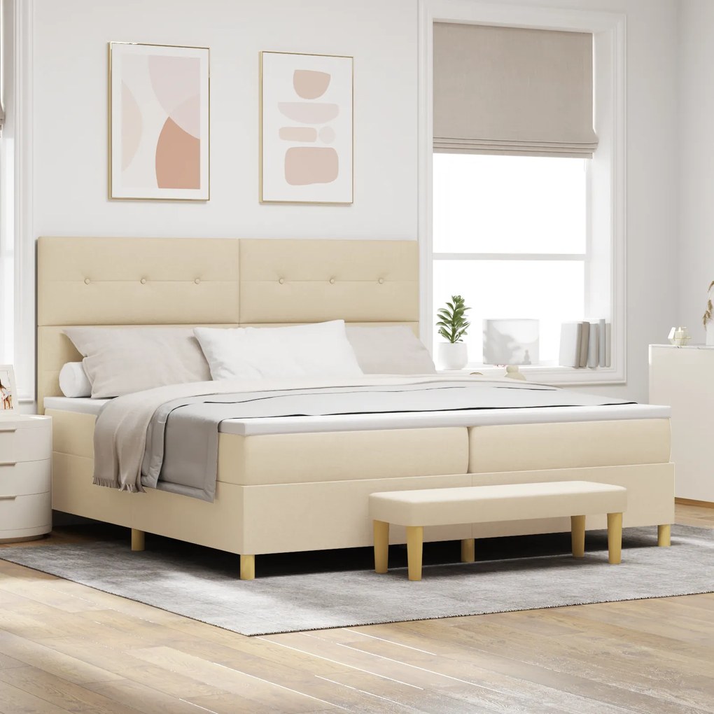 vidaXL Cama Box com Colchão e Banco Creme 200x200 cm Tecido