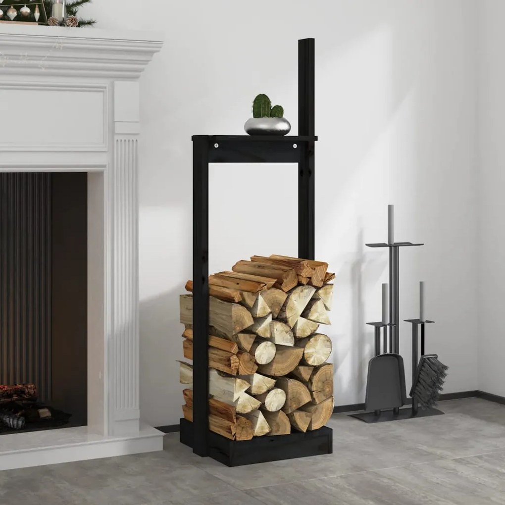 vidaXL Suporte de lenha 33,5x30x110 cm pinho maciço preto