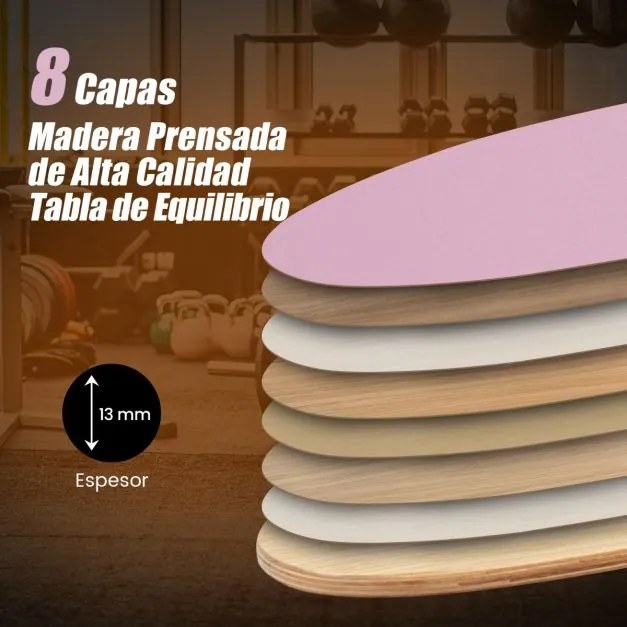 Painel de equilíbrio em madeira com rolo e manta para treino de skate, hóquei, snowboard e surf rosa