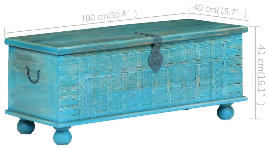 Arca de arrumos madeira mangueira maciça 100x40x41 cm azul