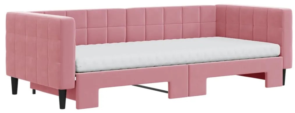 Sofá-cama com gavetão e colchões 90x200 cm veludo rosa