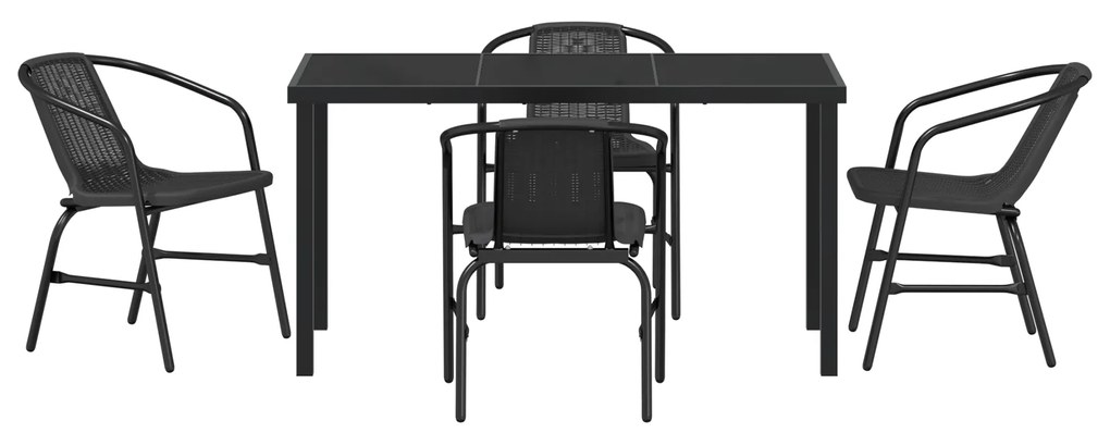 Conjunto de Jantar de Jardim 5 Peças Preto Rattan Plástico