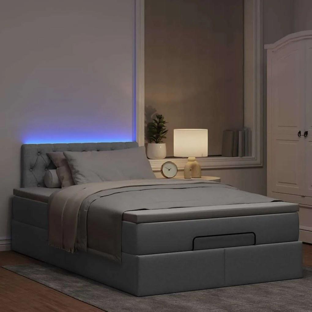 Cama otomana com colchão 120x200 cm tecido cinzento claro