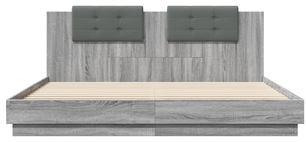 Estrutura de cama c/ cabeceira/luzes LED 160x200cm cinza sonoma