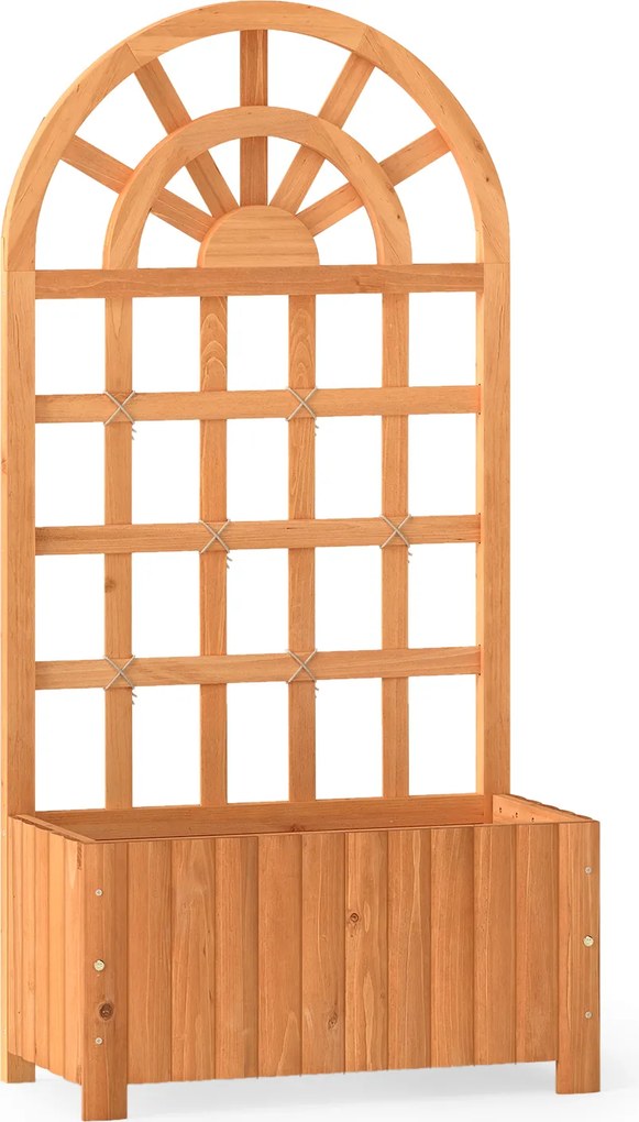 Floreira elevada de madeira com treliça 61 x 30 x 121 cm, tela de privacidade e orifícios de drenagem para plantas trepadeiras, hortaliças e flores Ma