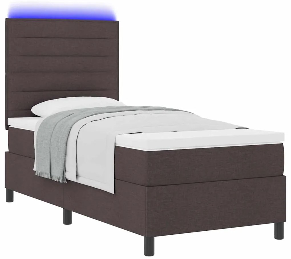 Cama Box com Colchão e LED - Castanho Escuro - 100 x 200 cm - Tecido