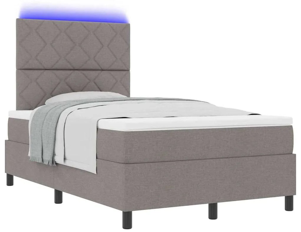 Cama com colchão e luz LED em taupe, 120 x 200 cm de tecido