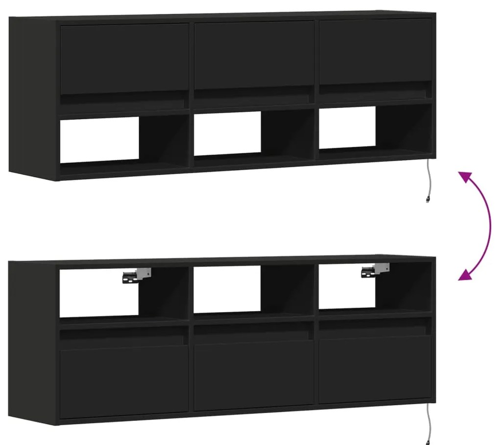 Móvel de parede para TV com luzes LED 130x31x45 cm preto