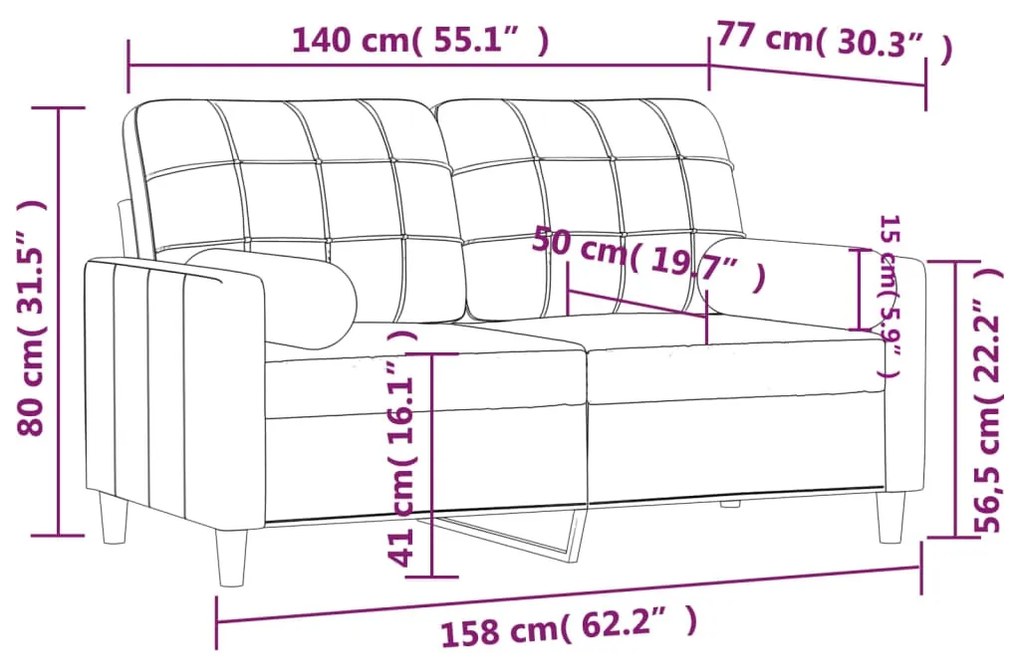 Sofá 2 lugares + almofadas decorativas 140 cm tecido cor creme