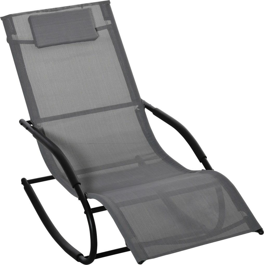 Cadeira de baloiço ergonómica com apoio para a cabeça, braços em metal galvanizado e tecido Textilene cinzento