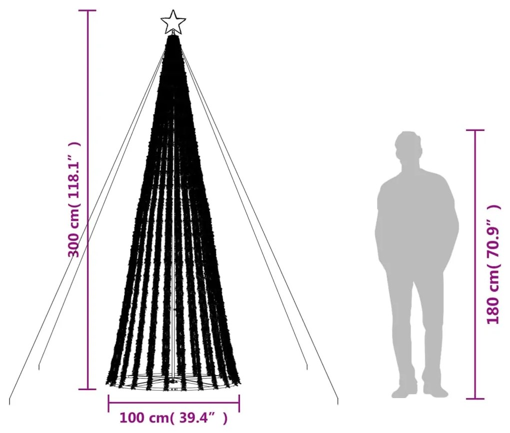 Iluminação p/ árvore de Natal cone 688 luzes LED 300 cm azul