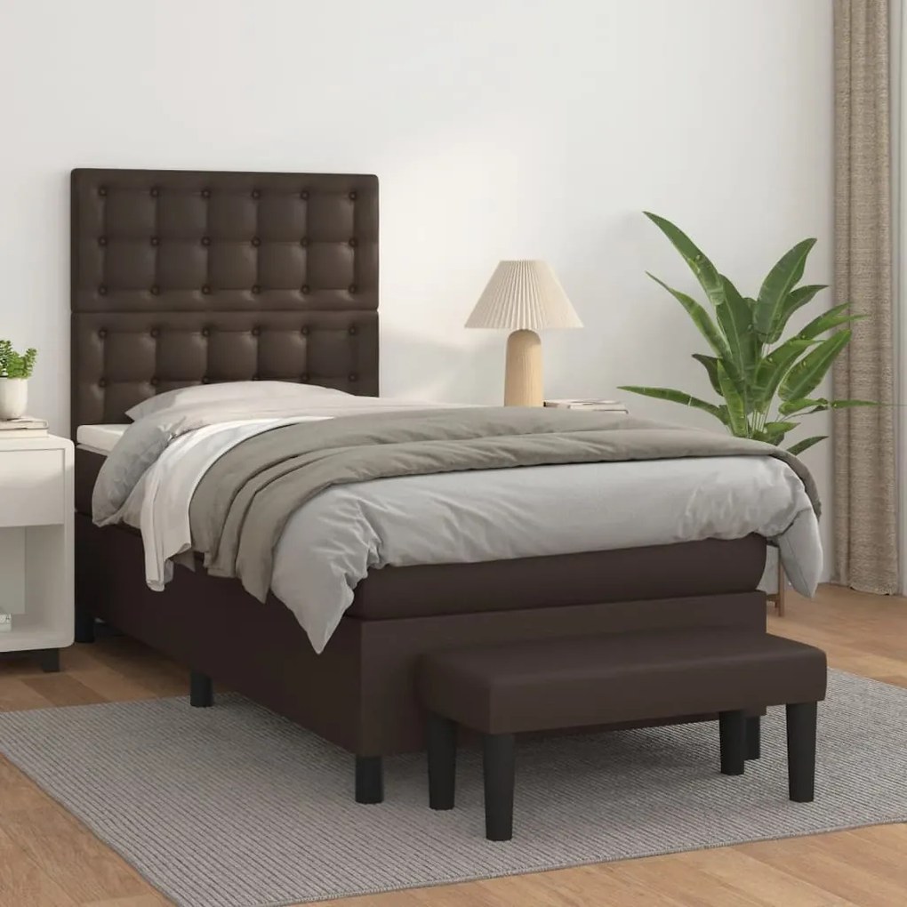 vidaXL Cama com molas/colchão 80x200 cm couro artificial castanho