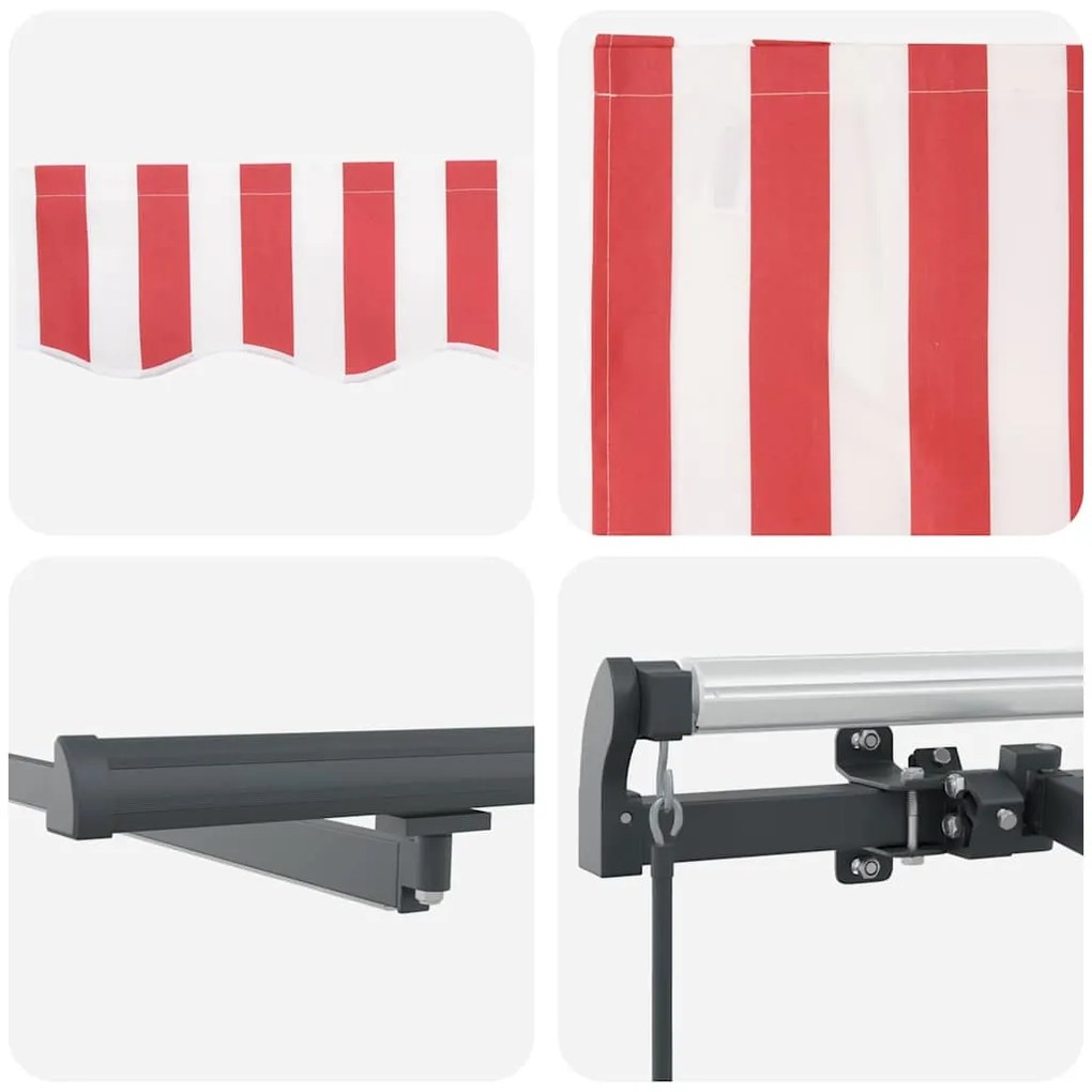 Toldo Retrátil Manual com LED Listrado Vermelho e Branco 350x250 cm