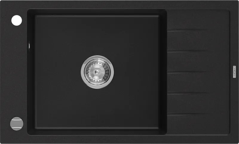 Mexen Elias lava-louça de granito de 1 cuba com escorredor 795 x 480 mm, preto, sifão cromado - 6511791005-77