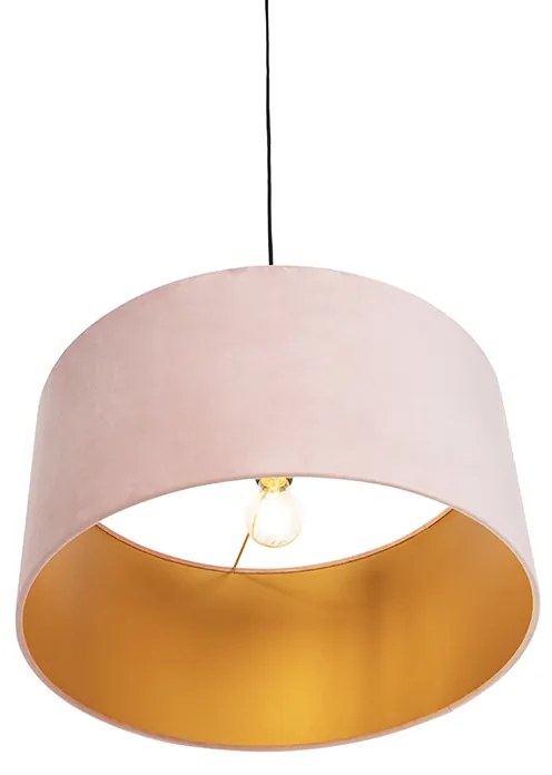 Candeeiro de suspensão com cúpula em veludo rosa com dourado 50 cm - Combi