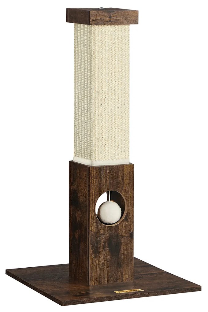 Arranhador para gatos FEANDREA, feito de corda de sisal natural, arranhador com bola de pelúcia, proteção contra arranhões para móveis, 73 cm de altura, marrom vintage PCA021X01