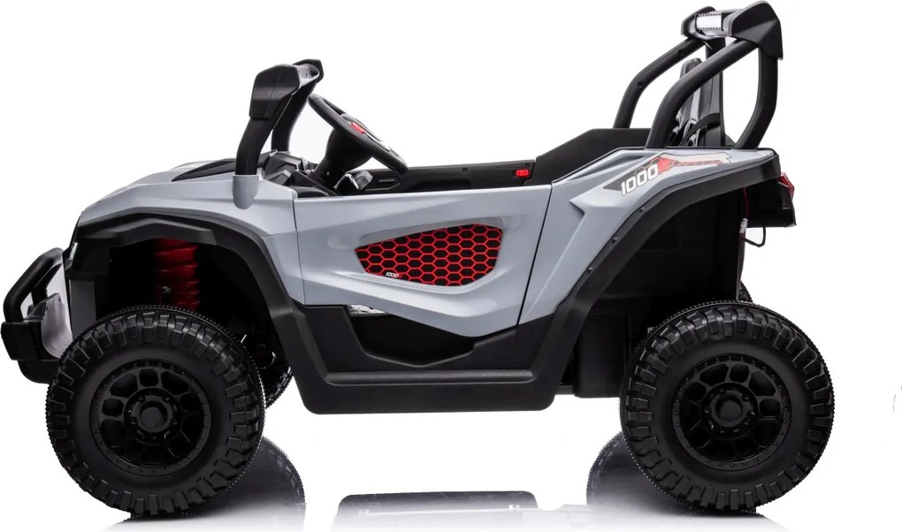 Carro elétrico para Crianças 24V, 4x4, 2 lugares Gravity Buggy Rodas de espuma EVA e assento Couro ecológico Cinzento