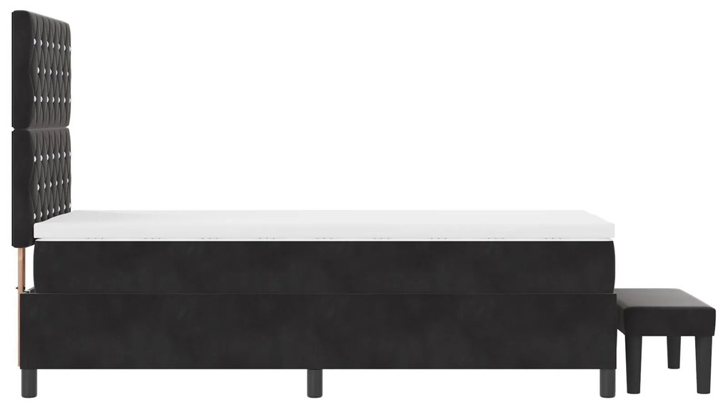 Cama Box Spring com Colchão e Banco Preto 100x200 cm Veludo
