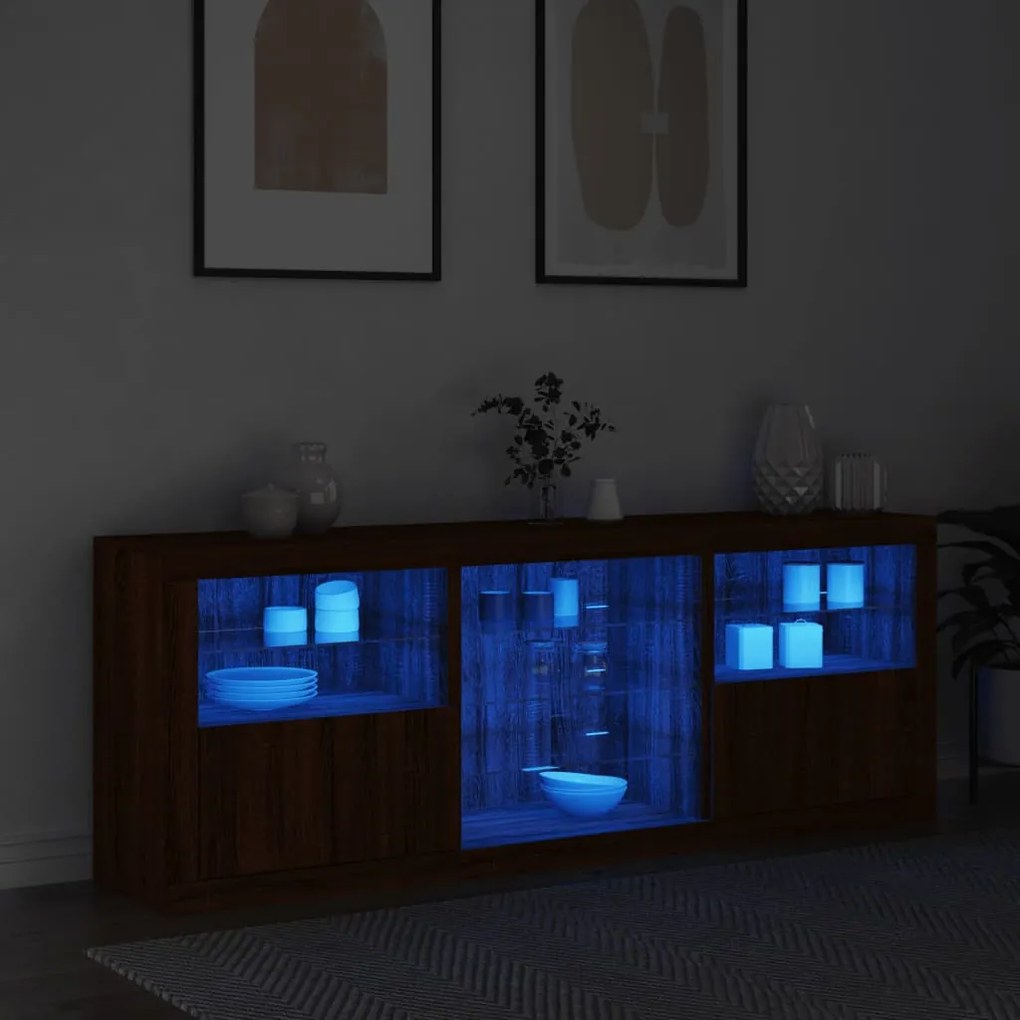 Aparador com luzes LED 181,5x37x67 cm carvalho castanho
