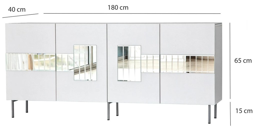 Console Paris – Branco e Prateado – 180 cm x 80 cm x 40 cm