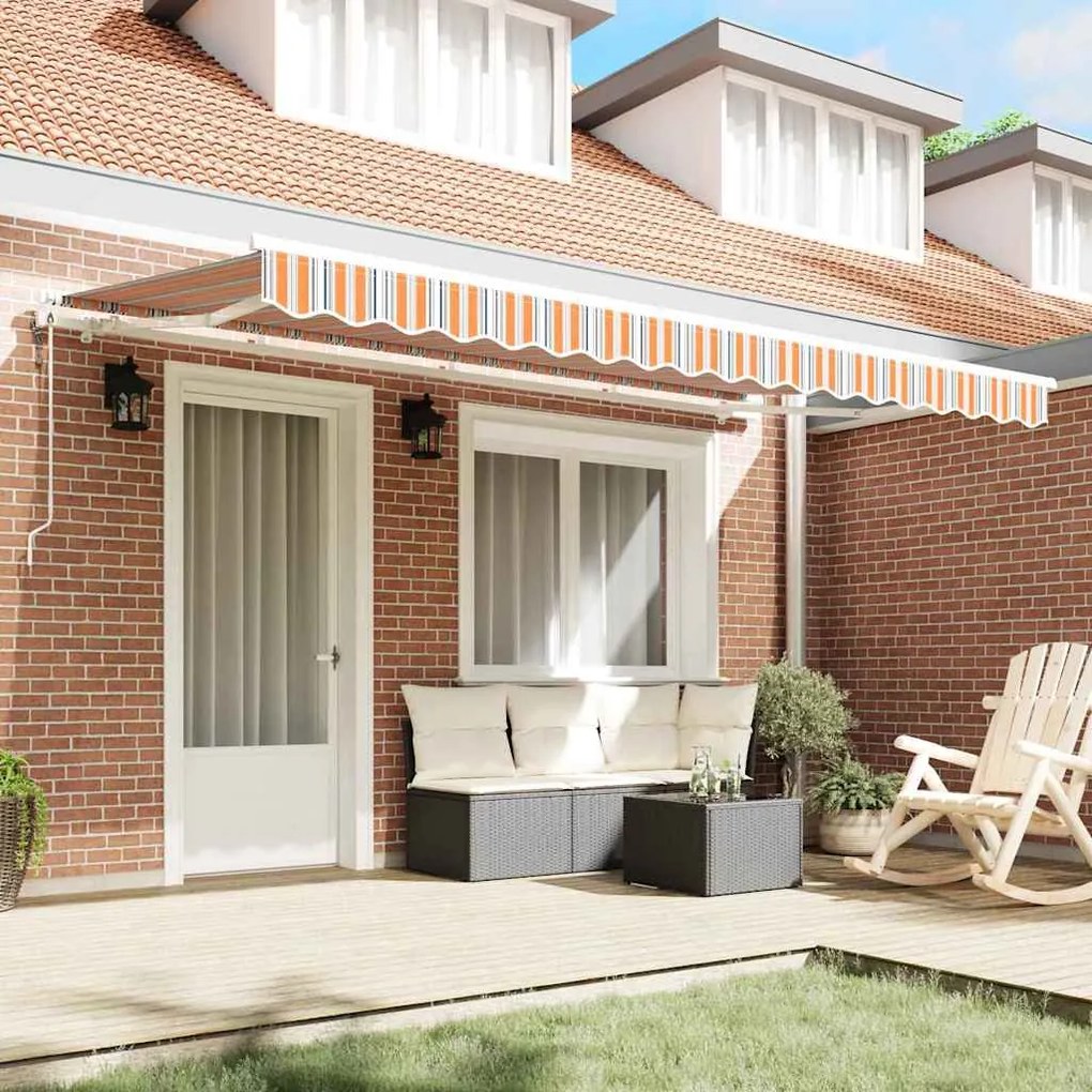 Toldo Retrátil Multicolorido e Laranja e Cinza e Azul e Branco