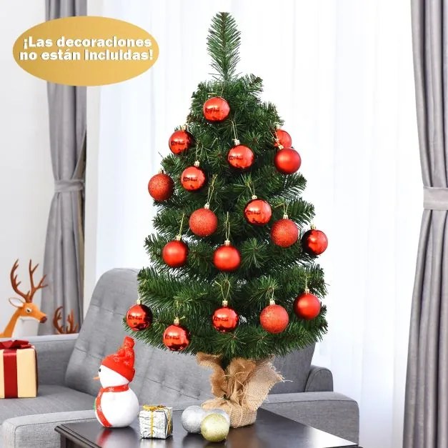 Árvore de Natal  artificial de 90 cm fácil de montar com folhas de PVC Ramos Suporte metálico e base de cimento Verde