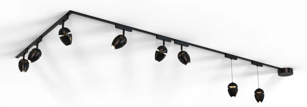 LED Sistema de iluminação de trilho com 6 focos e 2 pendentes pretos monofásicos - Magnetic Eggy Moderno